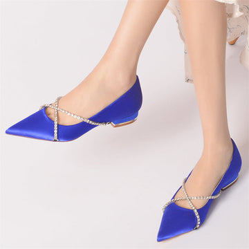 Women's Wedding Shoes Pointed Toe Low Heel Bridal Shoes with Criss Cross Crystals