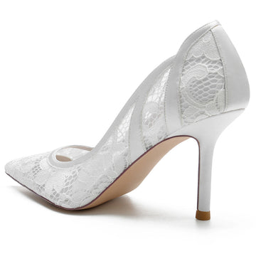 Women's Wedding Pointed Toe Minimalist Stiletto Heel Lace Bridal Shoes