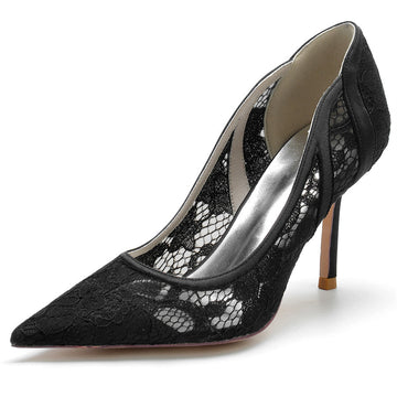 Women's Wedding Pointed Toe Minimalist Stiletto Heel Lace Bridal Shoes