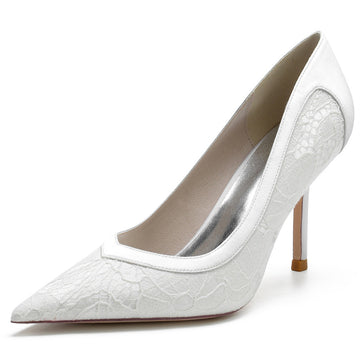 Women's Wedding Elegant Pointed Toe High Heel Minimalist Lace Bridal Shoes