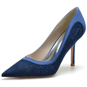 Women's Wedding Elegant Pointed Toe High Heel Minimalist Lace Bridal Shoes