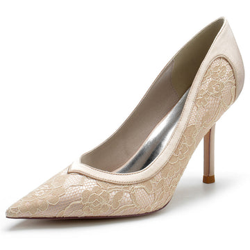 Women's Wedding Elegant Pointed Toe High Heel Minimalist Lace Bridal Shoes