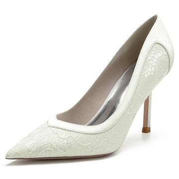 Women's Wedding Elegant Pointed Toe High Heel Minimalist Lace Bridal Shoes