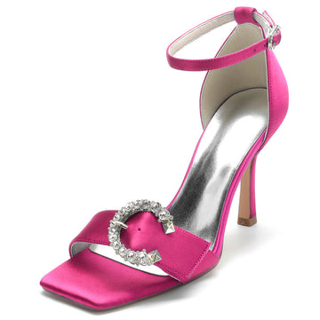 Women's Wedding Shoes Opened Toe High Heel Bridal Shoes with Circle Crystals