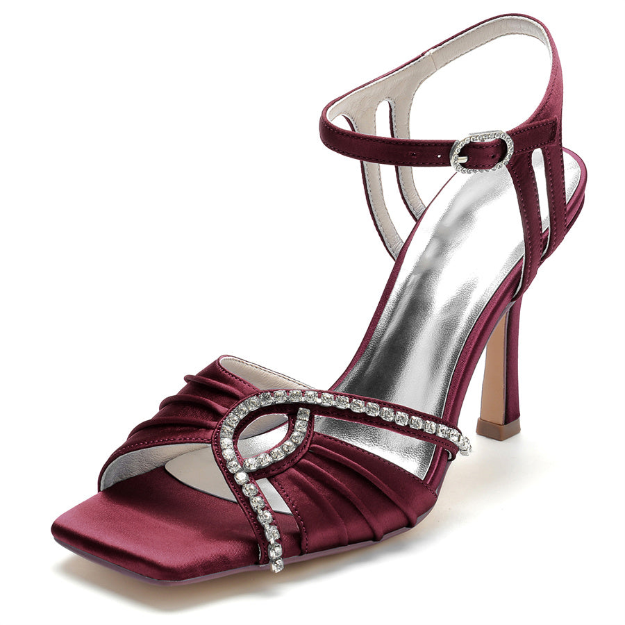 Women's Wedding Shoes High Heel Opened Toe Bridal Shoes with Rhinestones
