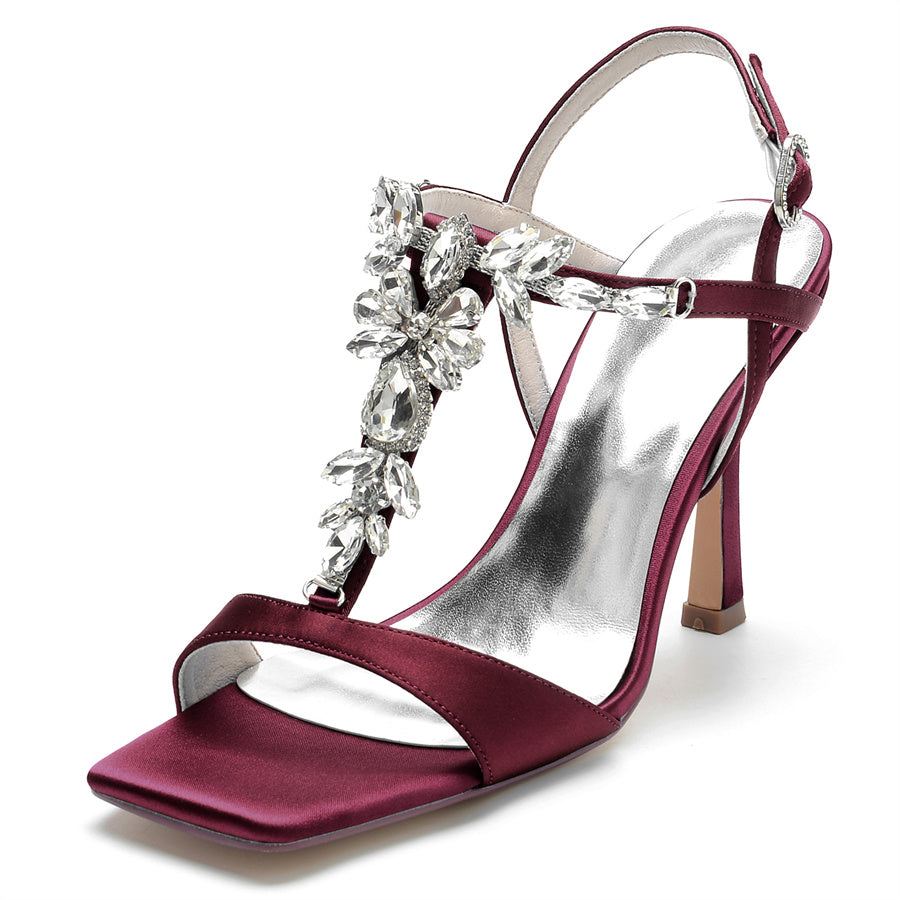 Women's Wedding Shoes Opened Toe High Heel Bridal Shoes with Rhinestones