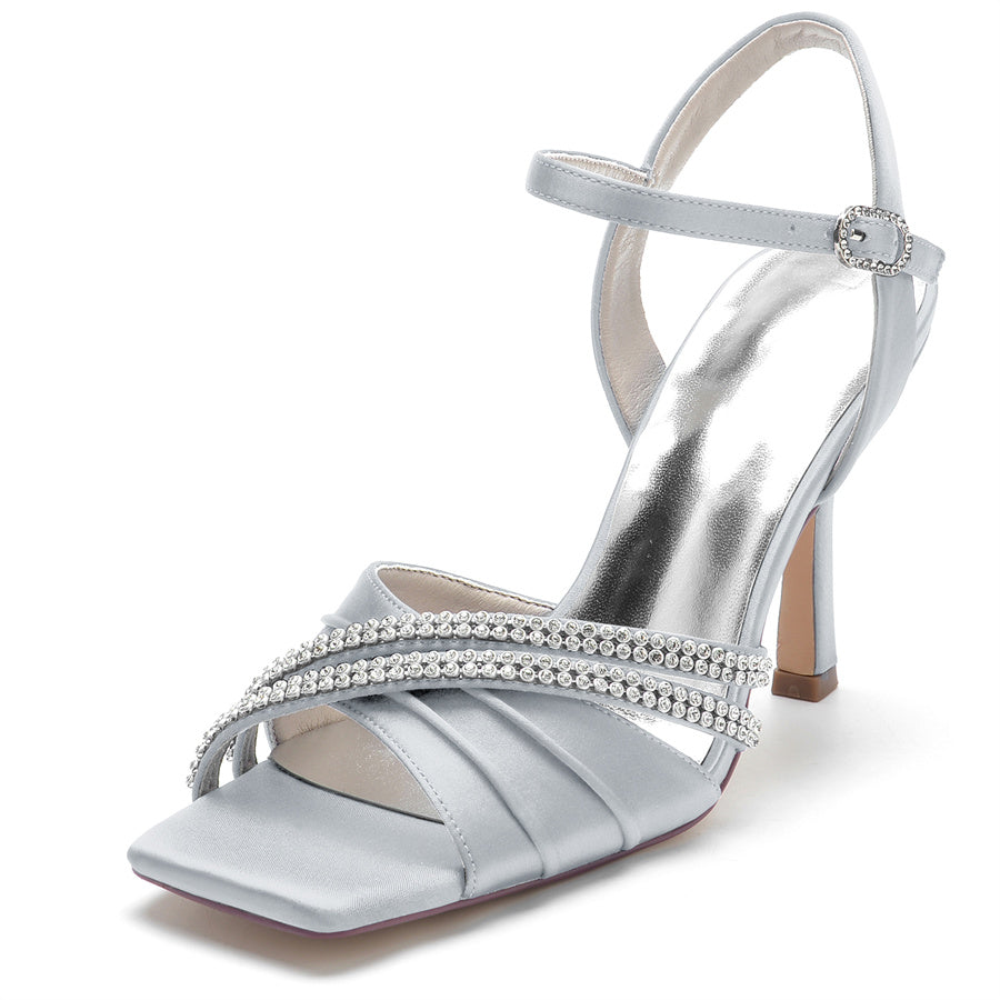 Women's Wedding Shoes Opened Toe High Heel Elegant Bridal Shoes with Crystals