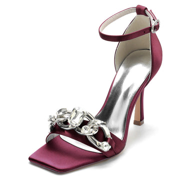 Women's Wedding Shoes Opened Toe High Heel Elegant Bridal Shoes with Rhinestones
