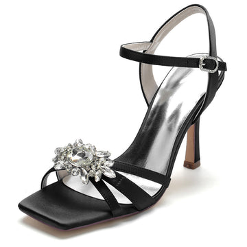 Women's Wedding Shoes Opened Toe High Heel Elegant Bridal Shoes with Rhinestones
