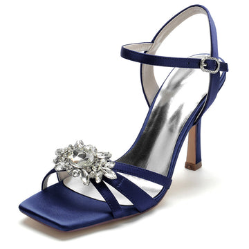 Women's Wedding Shoes Opened Toe High Heel Elegant Bridal Shoes with Rhinestones