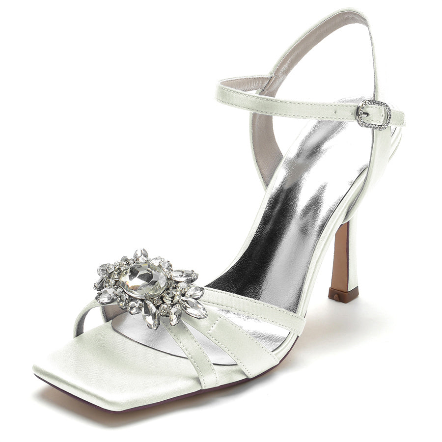 Women's Wedding Shoes Opened Toe High Heel Elegant Bridal Shoes with Rhinestones