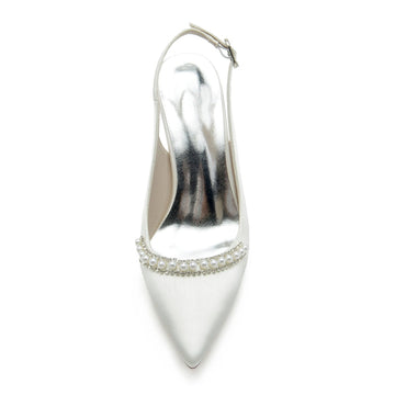 Women's Wedding Shoes White Pointed Toe High Heel Buckle Bridal Shoes with Pearl