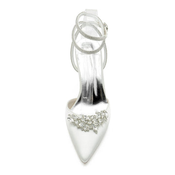 Women's Wedding Shoes Closed Toe High Heel Exquisite Ankle Strap Bridal Shoes with Rhinestone