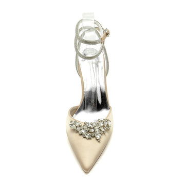 Women's Wedding Shoes Closed Toe High Heel Exquisite Ankle Strap Bridal Shoes with Rhinestone