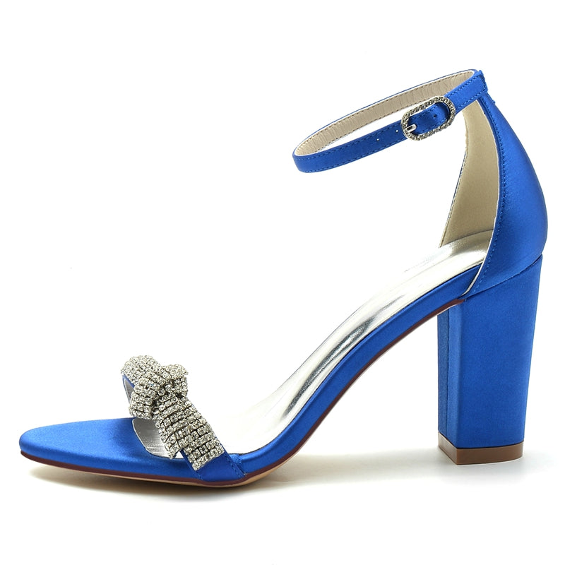 Women's Wedding Shoes Opened Toe High Heel Buckle Bridal Shoes with Crystal Knot