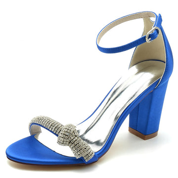 Women's Wedding Shoes Opened Toe High Heel Buckle Bridal Shoes with Crystal Knot