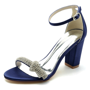 Women's Wedding Shoes Opened Toe High Heel Buckle Bridal Shoes with Crystal Knot