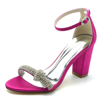 Women's Wedding Shoes Opened Toe High Heel Buckle Bridal Shoes with Crystal Knot