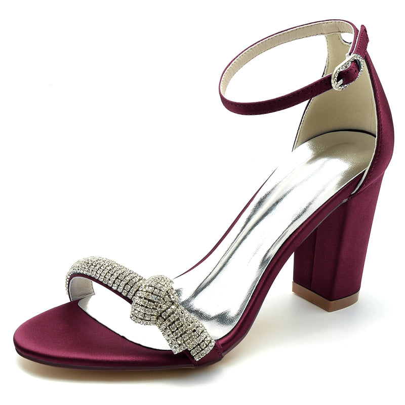 Women's Wedding Shoes Opened Toe High Heel Buckle Bridal Shoes with Crystal Knot