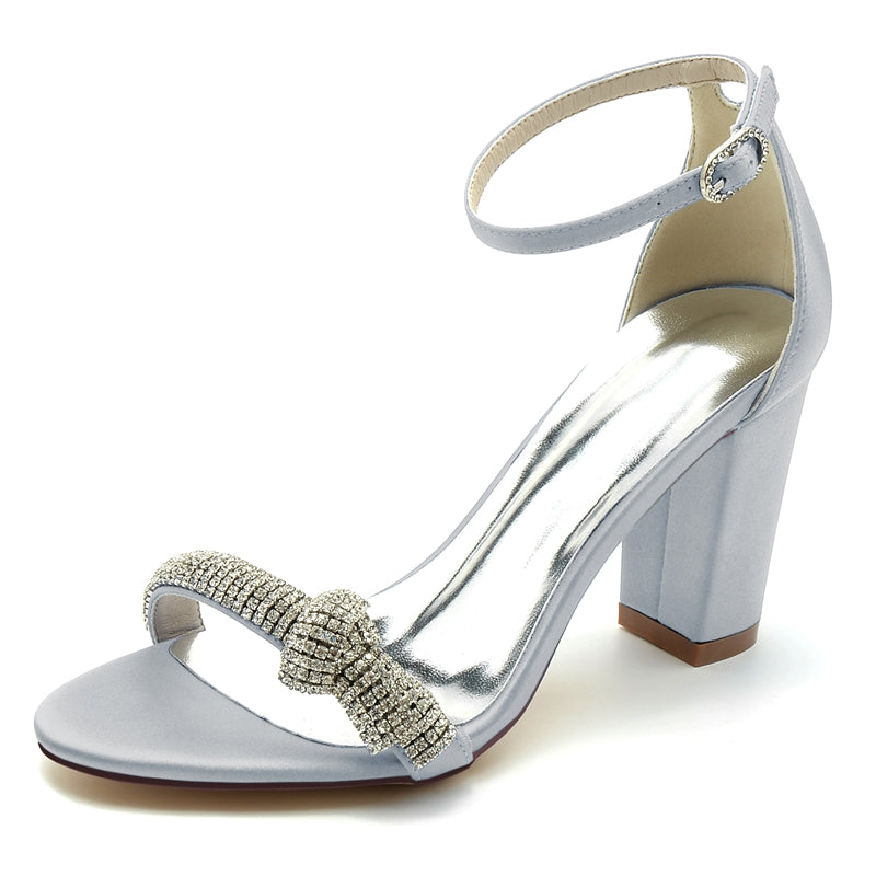 Women's Wedding Shoes Opened Toe High Heel Buckle Bridal Shoes with Crystal Knot