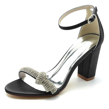 Women's Wedding Shoes Opened Toe High Heel Buckle Bridal Shoes with Crystal Knot