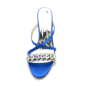 Women's Wedding Shoes Cross-strap Opened Toe Block Heel Slip-on Bridal Shoes with Luxurious Rhinestone
