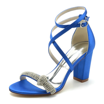 Women's Wedding Shoes Crossed Straps Block Heel Opened Toe Buckle Bridal Shoes with Crystal