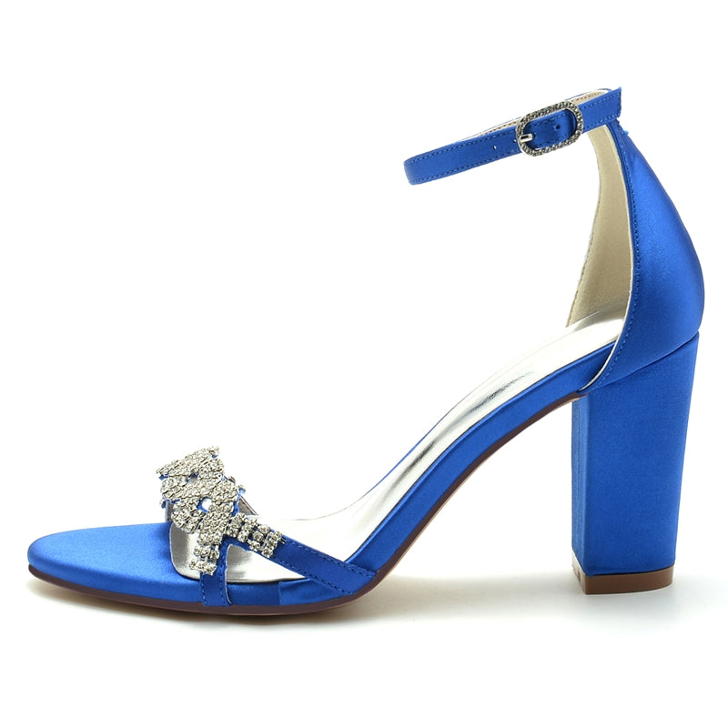 Women's Wedding Shoes Opened Toe Rhinestone Strap Enclosed Heel Buckle Bridal Shoes