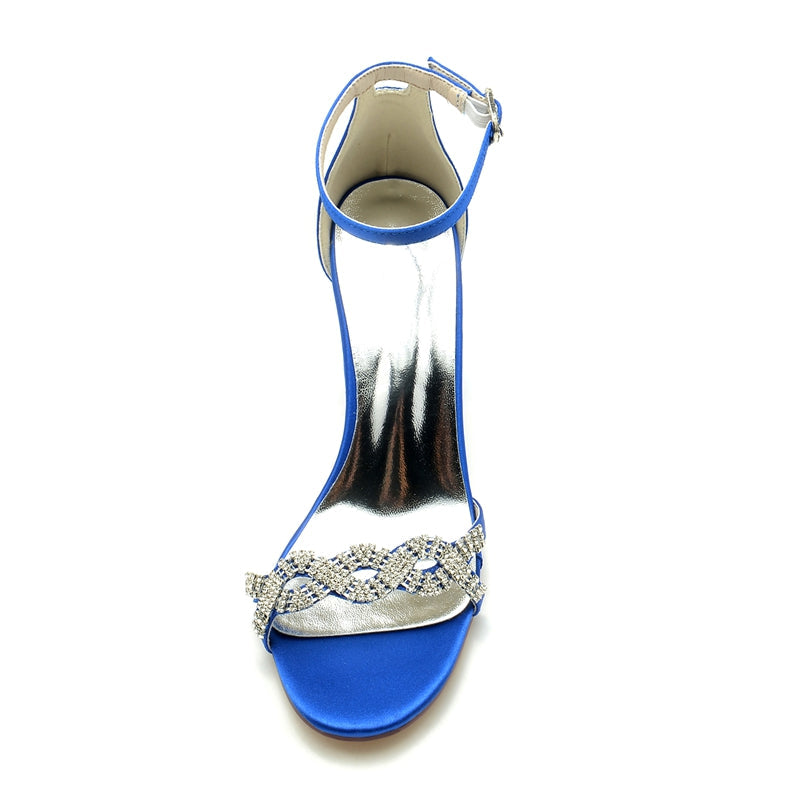 Women's Wedding Shoes Opened Toe Rhinestone Strap Enclosed Heel Buckle Bridal Shoes