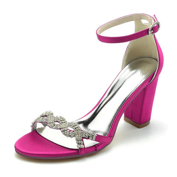 Women's Wedding Shoes Opened Toe Rhinestone Strap Enclosed Heel Buckle Bridal Shoes