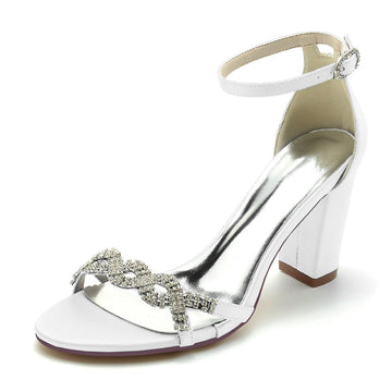 Women's Wedding Shoes Opened Toe Rhinestone Strap Enclosed Heel Buckle Bridal Shoes
