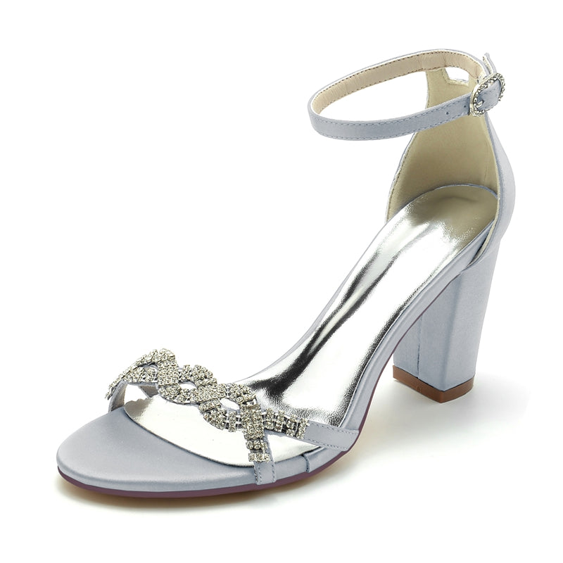 Women's Wedding Shoes Opened Toe Rhinestone Strap Enclosed Heel Buckle Bridal Shoes