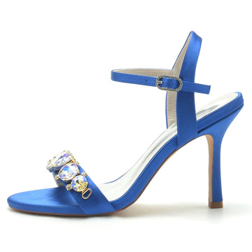 Women's Wedding Shoes Opened Toe Stiletto Heel Rhinestone Buckle Bridal Shoes