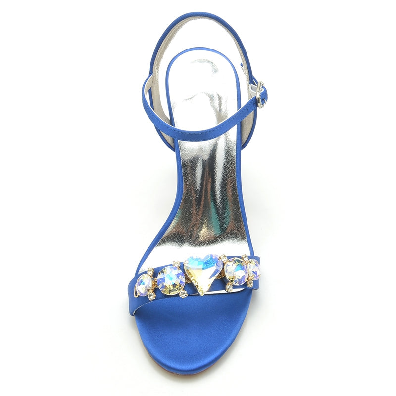 Women's Wedding Shoes Opened Toe Stiletto Heel Rhinestone Buckle Bridal Shoes