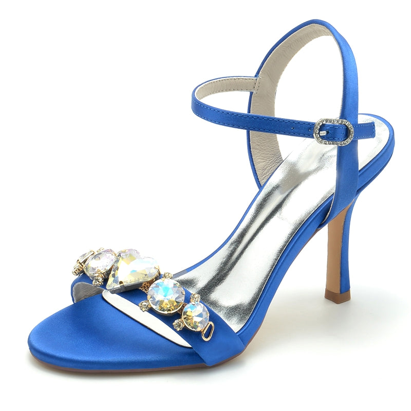 Women's Wedding Shoes Opened Toe Stiletto Heel Rhinestone Buckle Bridal Shoes