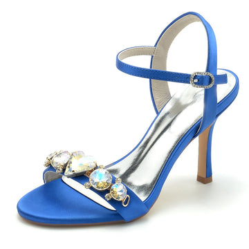Women's Wedding Shoes Opened Toe Stiletto Heel Rhinestone Buckle Bridal Shoes