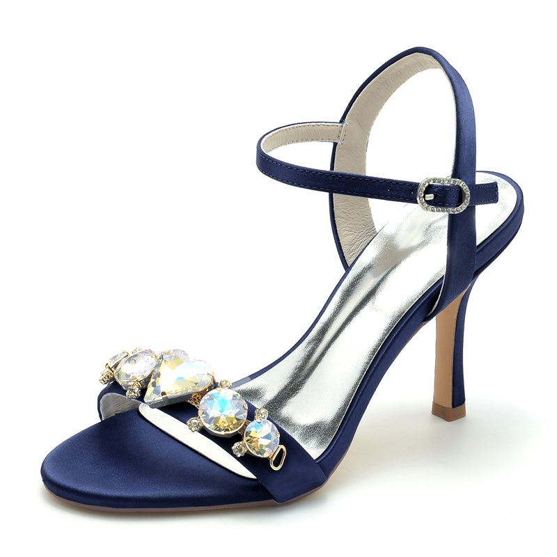 Women's Wedding Shoes Opened Toe Stiletto Heel Rhinestone Buckle Bridal Shoes