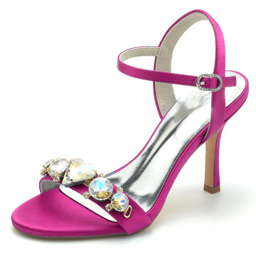 Women's Wedding Shoes Opened Toe Stiletto Heel Rhinestone Buckle Bridal Shoes