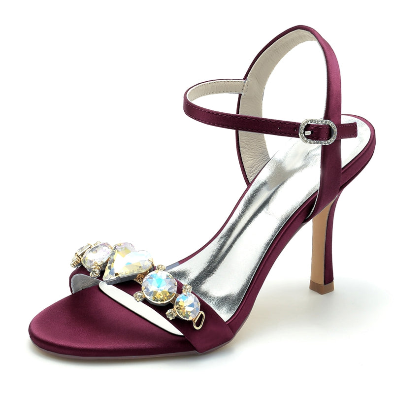 Women's Wedding Shoes Opened Toe Stiletto Heel Rhinestone Buckle Bridal Shoes