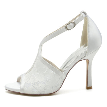 Women's Wedding Shoes Peep Toe Lace Enclosed Heel Buckle Bridal Shoes