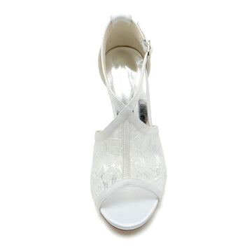 Women's Wedding Shoes Peep Toe Lace Enclosed Heel Buckle Bridal Shoes