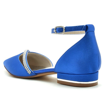 Women's Wedding Shoes Pointed Toe Low Heel Buckle Bridal Shoes with Crystal Straps
