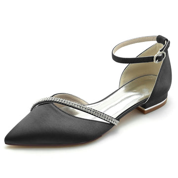 Women's Wedding Shoes Pointed Toe Low Heel Buckle Bridal Shoes with Crystal Straps