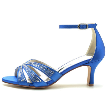 Women's Wedding Shoes Opened Toe Enclosed Heel Buckle Bridal Shoes with Rhinestone Straps