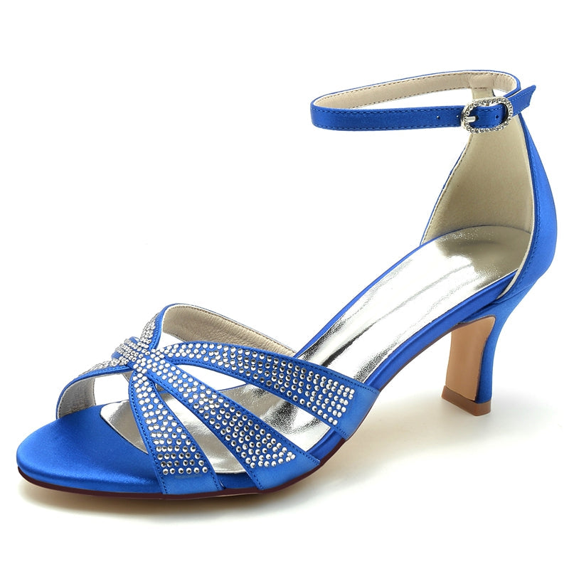 Women's Wedding Shoes Opened Toe Enclosed Heel Buckle Bridal Shoes with Rhinestone Straps