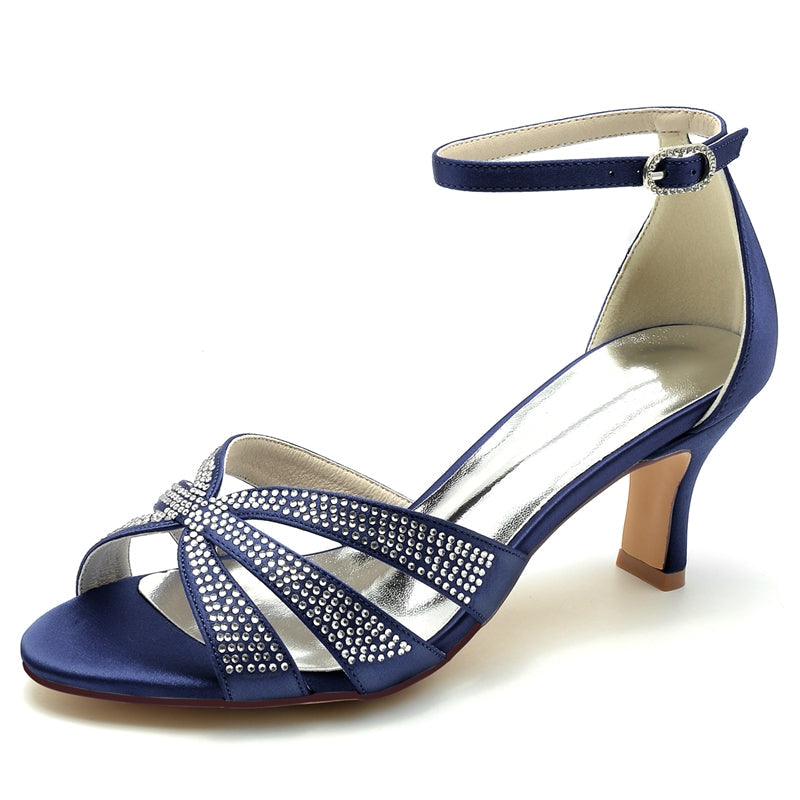 Women's Wedding Shoes Opened Toe Enclosed Heel Buckle Bridal Shoes with Rhinestone Straps