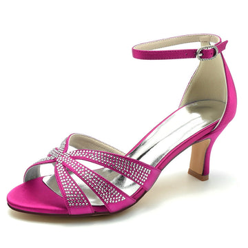 Women's Wedding Shoes Opened Toe Enclosed Heel Buckle Bridal Shoes with Rhinestone Straps