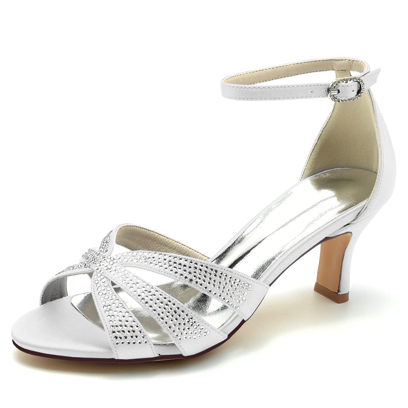 Women's Wedding Shoes Opened Toe Enclosed Heel Buckle Bridal Shoes with Rhinestone Straps