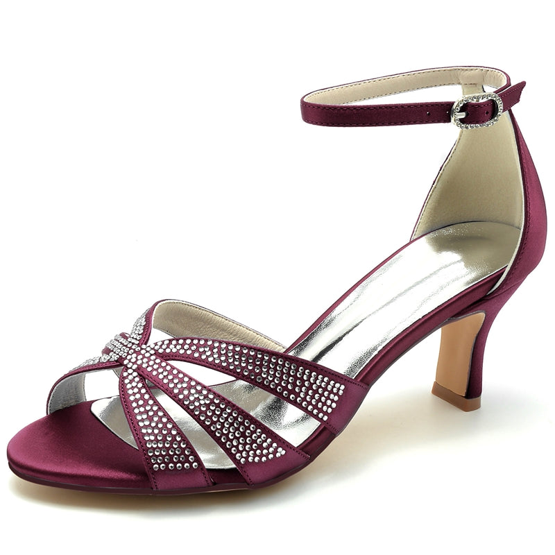 Women's Wedding Shoes Opened Toe Enclosed Heel Buckle Bridal Shoes with Rhinestone Straps