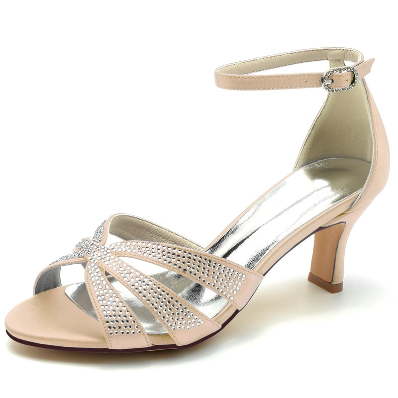 Women's Wedding Shoes Opened Toe Enclosed Heel Buckle Bridal Shoes with Rhinestone Straps